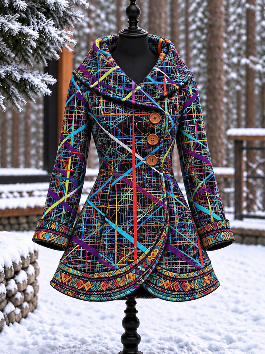 Women's Vintage Colorblock Asymmetrical Flared Coat